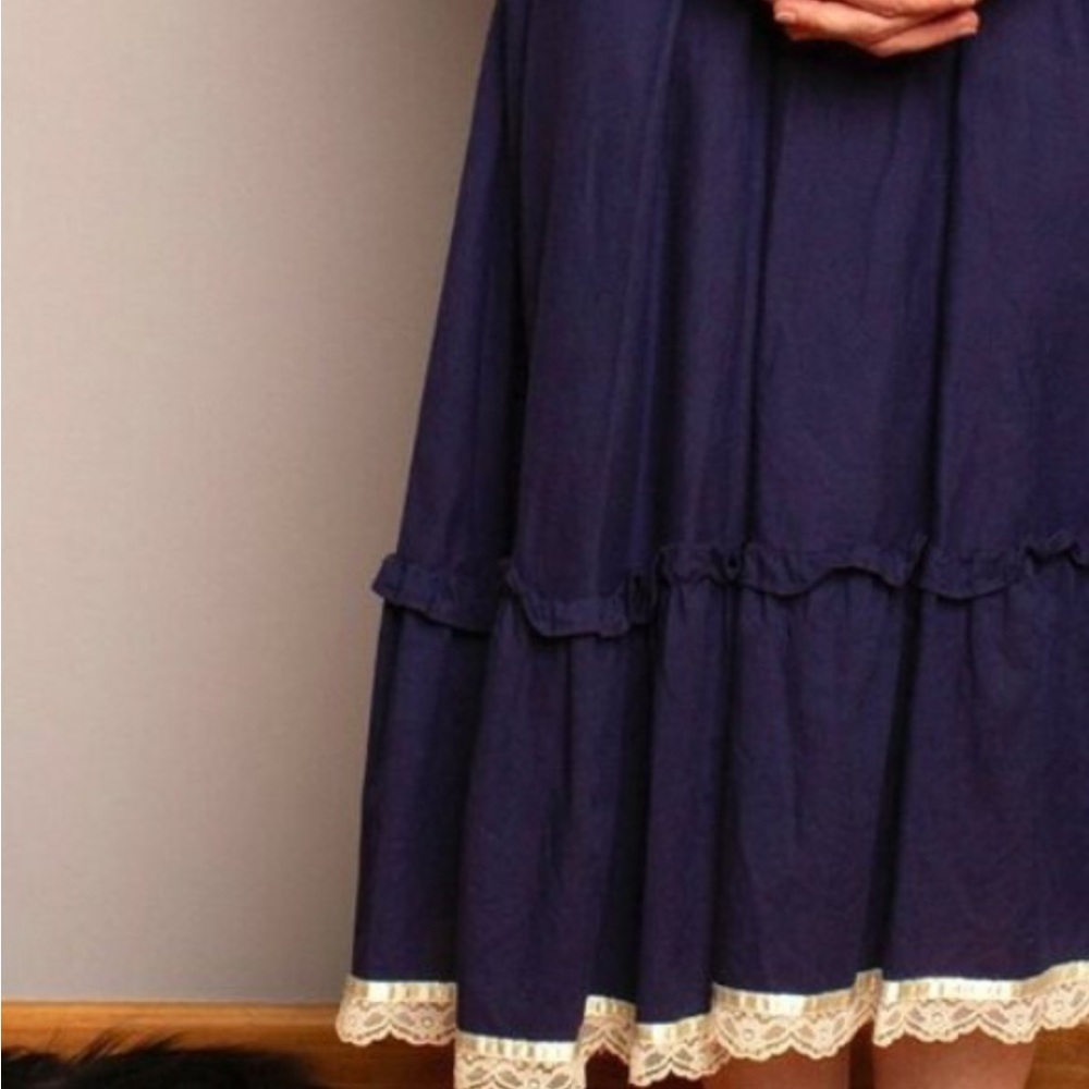 Gunne Sax Boho Prairie Western Long Sleeve Jessica Vtg 70s Ivory Lace Blue Dress - Picture 7 of 7